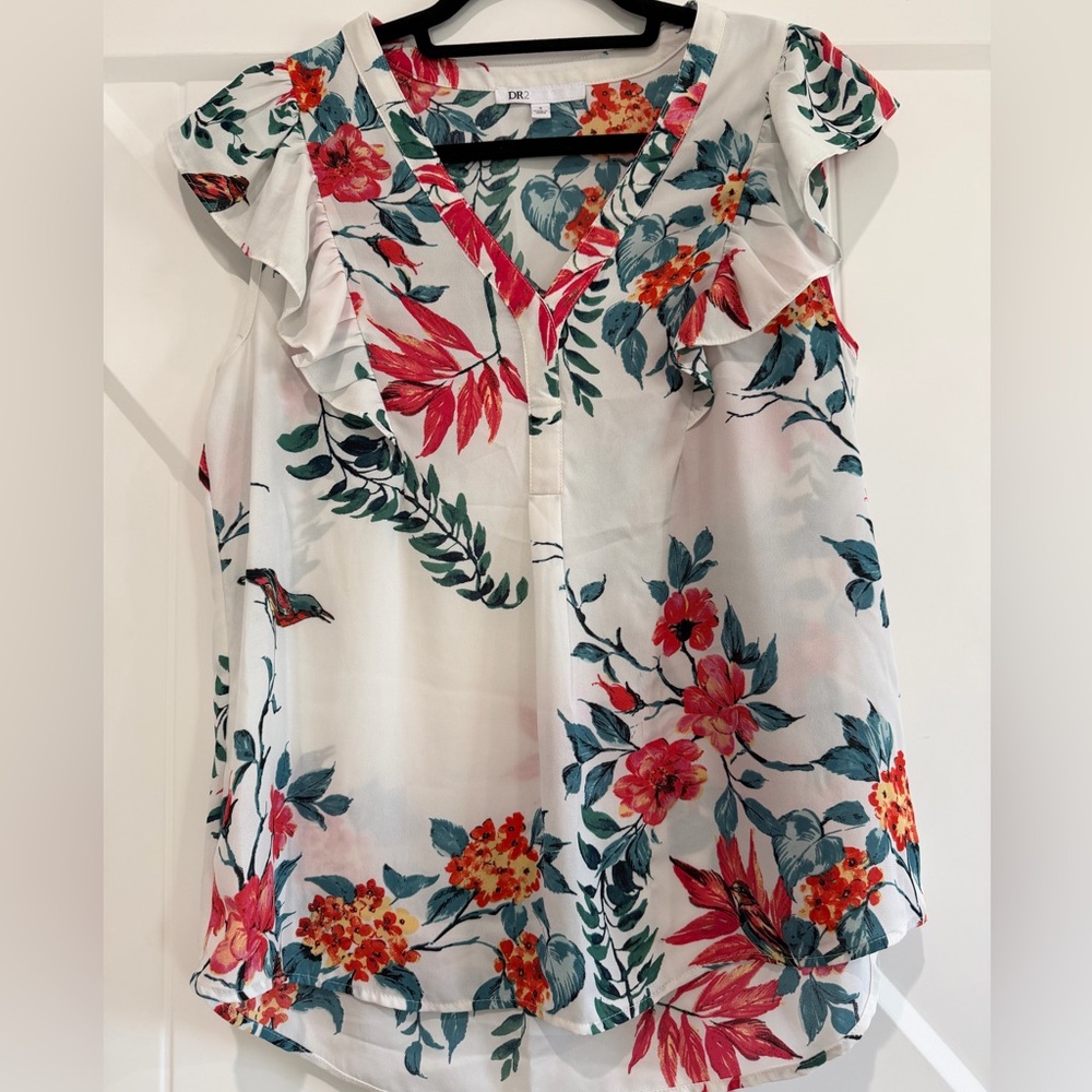 DR2 Vibrant Floral Ruffle Blouse